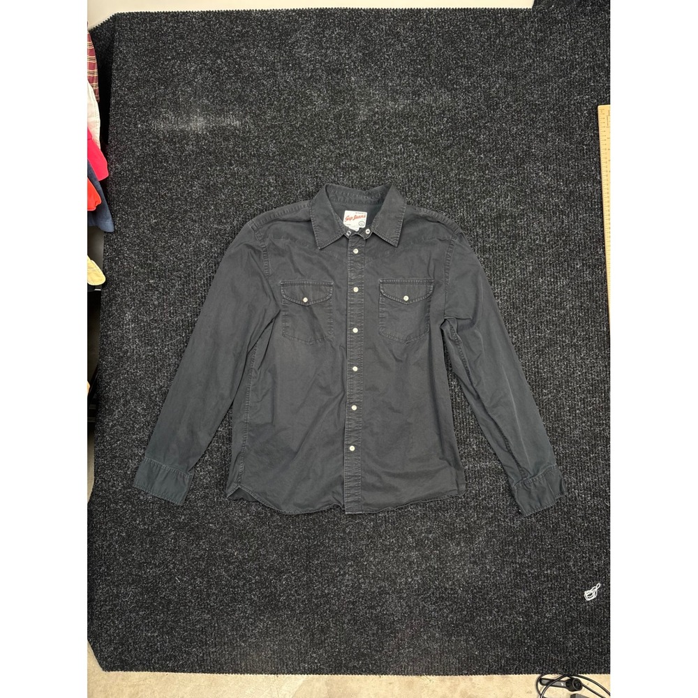 Gap Jeans 1969 Mens Large Black Cotton Western Pearl Snap Long Sleeve Shirt